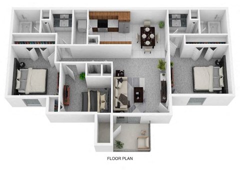 Floor plan for 3 beds, 2 baths, 1050 sqft